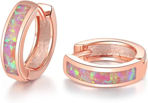 Vista 43 de CiNily Aretes Huggie de ópalo con bisagras, chapados en oro, hipoalergénicos, pequeños aretes de aro para mujeres, adolescentes, niñas, hombres