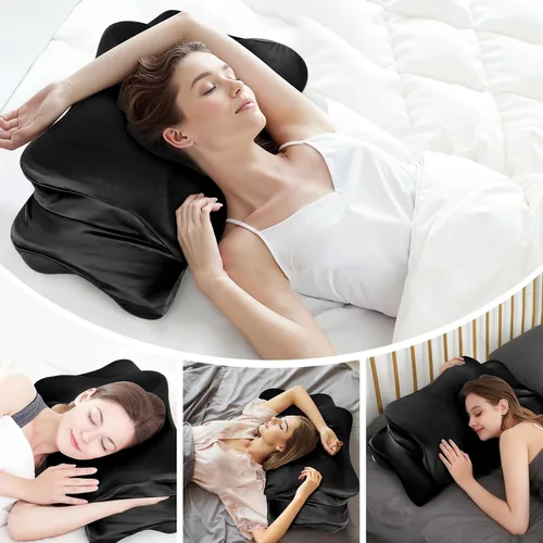 Vista 4 de Funda de almohada de satén grueso, funda de almohada elástica de 16 x 24 pulgadas para almohada cervical o almohadas de espuma viscoelástica