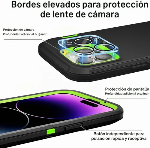 Vista 3 de Funda para iPhone 14 Pro Max de 6.7 pulgadas con clip para cinturón con 2 protectores de pantalla, 2 protectores de lente de cámara, cubierta