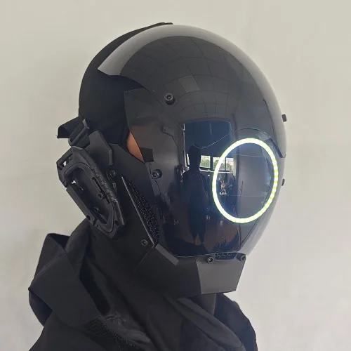 Vista 3 de Máscara punk cosplay para hombres, máscara de luz redonda LED para mujeres, cosplay, Halloween, fiesta, festival de música, accesorios