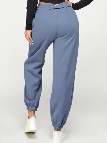Vista 4 de IUUI Pantalones deportivos casuales de forro polar holgados para mujer, pantalones deportivos plegables de cintura alta, pantalones deportivos