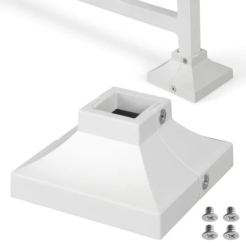 Vista 13 de 1 pieza Base de poste de cubierta de 2,5 cm de aluminio, falda de poste, pasamanos, escalera, base de barandilla de terraza y porche (negro)