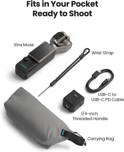Vista 8 de Xtra Muse con microSD de 128 GB, cámara de vlogging con videos CMOS de 1 pulgada y 4K/120fps, cámara de bolsillo con estabilizador de cardán de 3