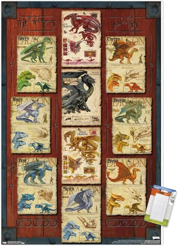 Vista 17 de Trends International Dungeons and Dragons - Póster de pared con cuadrícula de dragón, 22.4L x 14.7W, versión con marco de madera tipo granero