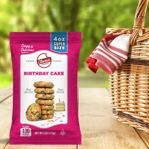 Vista 7 de Classic Cookie, Mini galletas crujientes, pastel de cumpleaños, bolsas de 4 onzas, 24 bolsas