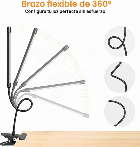 Vista 3 de ShineTech Lámpara de escritorio LED de 3 cabezales con abrazadera, luces