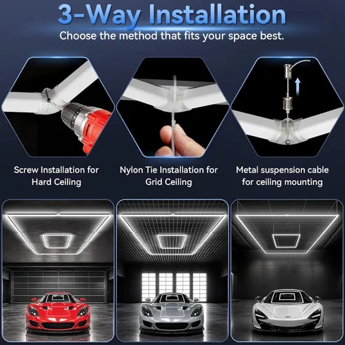 Vista 4 de LZHOME LED Garage Lights: 355W Super Bright Square Garage Lights, 5000K Natural White LED Gym Lighting Hexagon Light for Workshop Warehouse Car