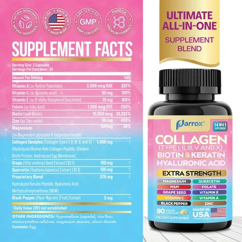 Vista 2 de Paquete de colágeno + calostro – Péptidos de colágeno hidrolizados con biotina, queratina y ácido hialurónico + calostro bovino alimentado con pasto