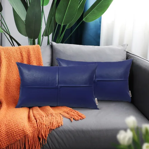 Vista 101 de BRAWARM Fundas de Almohada Decorativas de Cuero Sintético 12 X 20 Pulgadas, Fundas de Almohada Lumbar de Cuero Naranja Paquete de 2, Almohadas