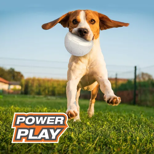 Vista 9 de Nylabone Power Play Gripz Pelota de fútbol de fieltro con cuerda de agarre de goma, pelota con pito para perros, mediana (1 unidad)