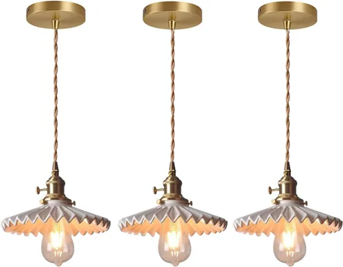 Vista 14 de Lámpara colgante de cerámica negra para isla de cocina, pantalla festoneada de cerámica, estilo granja, vintage, luces colgantes de techo