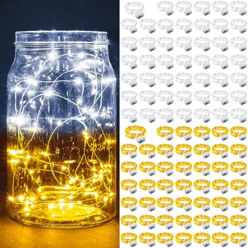 Vista 73 de Paquete de 6 luces de hadas a pilas con temporizador remoto, 8 modos de iluminación, 7 pies, 20 luces LED impermeables para Halloween, Navidad