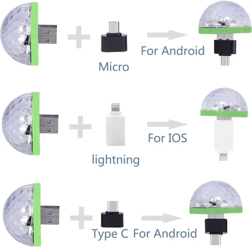 Vista 5 de Luces USB para fiesta, mini bola de discoteca, pequeña bola mágica, control de sonido, luz de escenario de DJ, lámpara estroboscópica RGB colorida