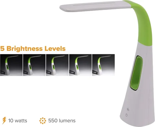 Vista 2 de PureOptics LED VLED1603LM - Lámpara de escritorio con ventilador sin aspas, regulable, cuello ajustable, color verde lima