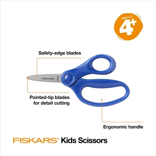 Vista 3 de Fiskars Tijeras de punta puntiaguda de 5 pulgadas para niños de 4 a 7 años - Tijeras para la escuela o manualidades - Suministros de regreso a