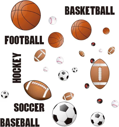 Vista 2 de Runtoo Calcomanías de pared deportivas para niños, calcomanías de pared para fútbol, béisbol, fútbol, hockey, baloncesto, sala de juegos, sala
