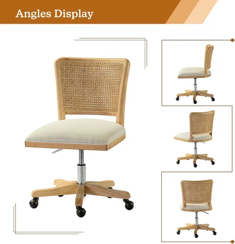 Vista 11 de HULALA Silla de oficina en casa, silla de escritorio de ratán con respaldo Beige