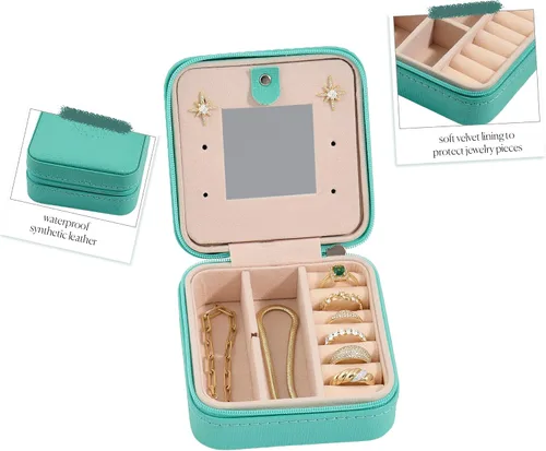 Vista 2 de Norm Jewels Joyero de viaje, joyero de viaje, pequeño, organizador de joyas de viaje, caja organizadora para mujeres con espejo