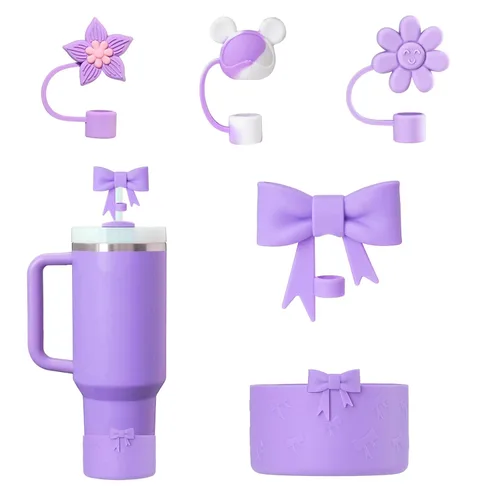 Vista 8 de Stanley - Juego de accesorios para vasos que incluye 4 fundas de silicona para popotes de 0.394 in/0.4 pulgadas, 1 bota de silicona para copa Azul