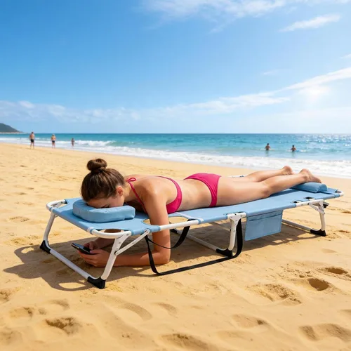 Vista 7 de ABORON - Silla de bronceado 3 en 1 extragrande con tapete y reposabrazos, tumbonas plegables resistentes, 5 posiciones para exteriores, para playa