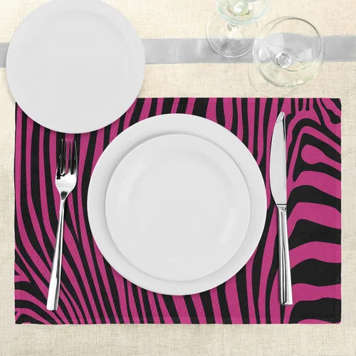 Vista 3 de Ambesonne Juego de 4 manteles individuales con diseño de cebra rosa, diseño de animales salvajes, mamíferos de selva, diseño bohemio, tela lavable