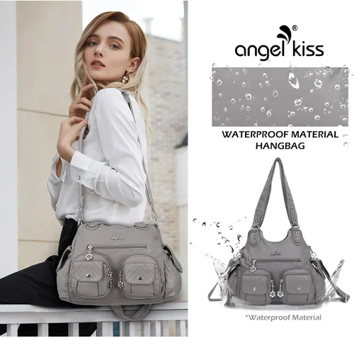 Vista 6 de Angel Kiss Bolsos de mano para mujer, bolso grande de piel sintética suave, con múltiples bolsillos, bolso de hombro con asa superior