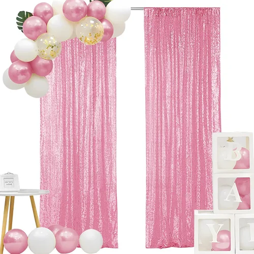 Vista 16 de Hahuho - Cortina de fondo de lentejuelas negras, 2 piezas de 2 pies x 8 pies, cortina de fondo con purpurina para fiestas, Navidad, boda, decoración