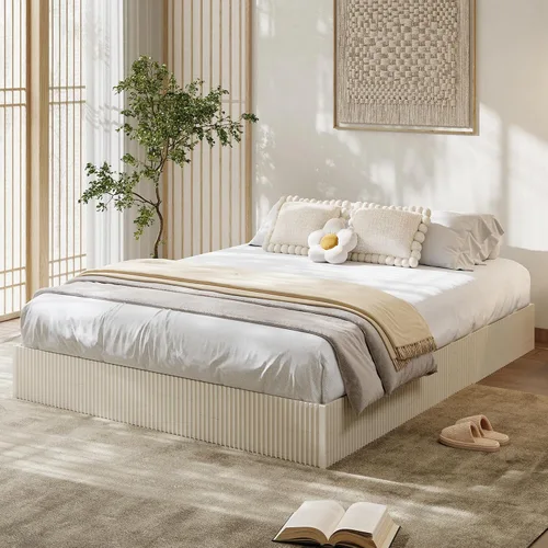 Vista 8 de Garvee Base de cama individual, plataforma de madera con diseño estriado, marco de cama de perfil bajo, base de cama minimalista sin ruido, fácil