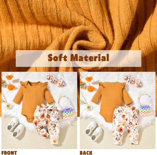 Vista 51 de Aalizzwell Conjunto de mameluco acanalado para bebé recién nacido prematuro para otoño e invierno