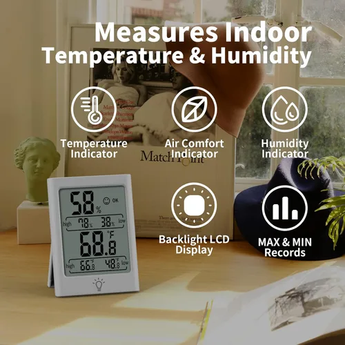 Vista 3 de Termómetro digital interior de 2.7 pulgadas, medidor de temperatura, higrómetro humidistato con registros de humedad y temperatura MAX y MIN