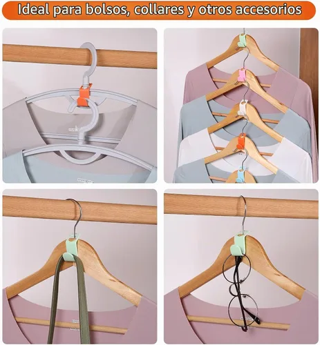 Vista 5 de SLMT 50 ganchos de conector para colgar que ahorran espacio, extensor organizador de armario para plástico, terciopelo, madera, alambre y perchas