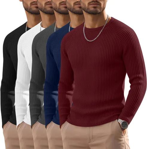 Vista 18 de Oakgarden Paquete de 5 camisas térmicas acanaladas de manga larga para Colores básicos