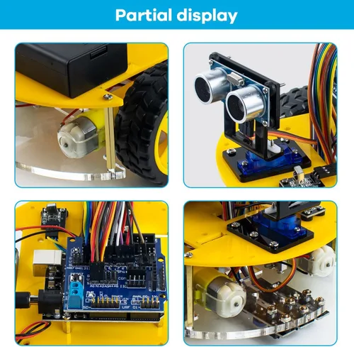 Vista 5 de LAFVIN Kit de coche robot inteligente incluye sensor ultrasónico, placa R3 compatible con Arduino IDE con tutorial