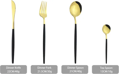 Vista 2 de Juego de cubiertos Cuchillo de cena Postre Tenedor Cuchara Juego de vajilla de acero inoxidable Vajilla de cocina 4 piezas Negro