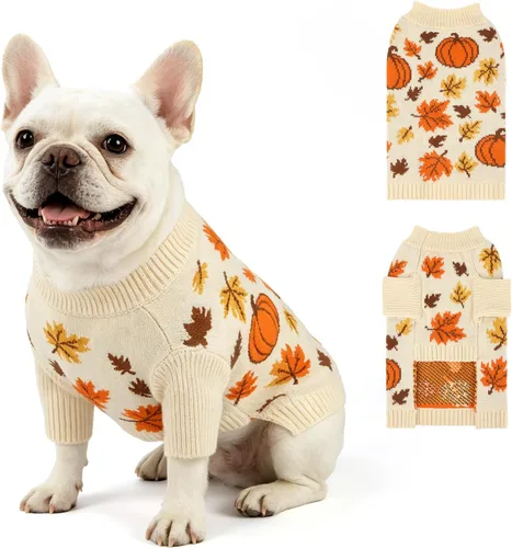 Vista 10 de Suéter navideño de cuello alto para perro, suéter de invierno de renos y copos de nieve con agujero para la correa, suéter de punto para cachorros