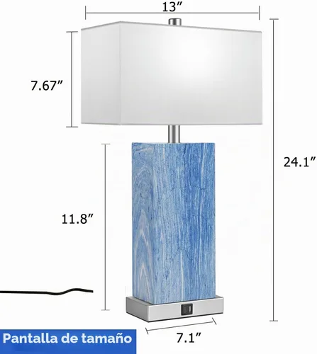 Vista 6 de Juego de 2 lámparas de mesa con control táctil de 24 pulgadas de alto, lámparas azul marino con puertos USB y tipo C, lámpara de mesita de noche