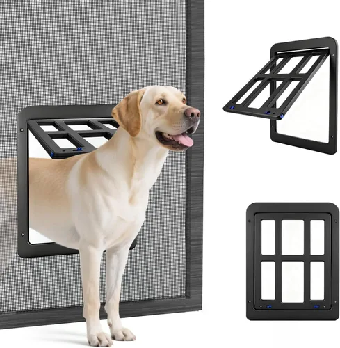 Vista 10 de Puerta mosquitera para perro, puerta de gato de 8 x 10.2 pulgadas para ventana, cierre magnético, puerta pequeña con cerradura de doble cara
