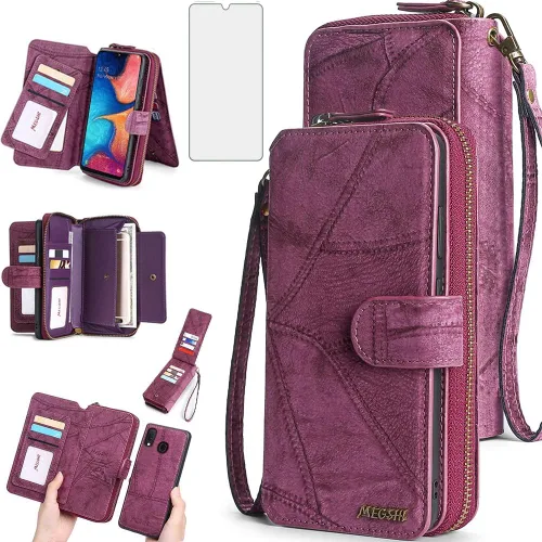 Vista 9 de Asuwish Funda de teléfono para Samsung Galaxy A20 A30 con cremallera, funda desmontable con protector de pantalla y soporte de cuero para tarjetas