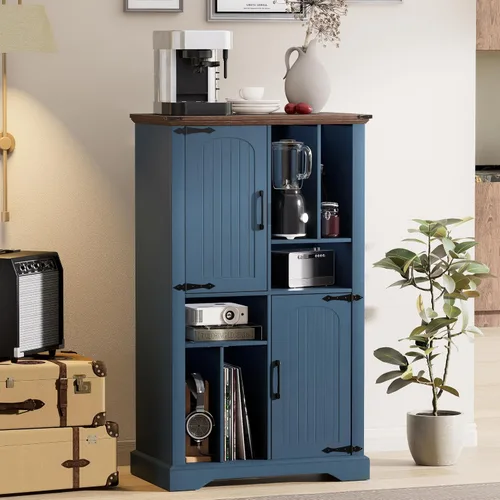 Vista 7 de Maupvit Soporte grande para tocadiscos, armario de almacenamiento de discos de vinilo azul marino de 47 pulgadas con puertas de granero, soporte