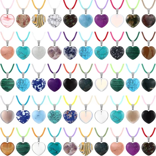 Vista 8 de Hicarer Colgantes de piedra en forma de corazón, collares de piedra con cordón de cuero sintético para suministros de fabricación de joyas