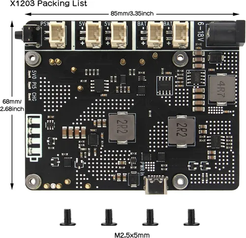 Vista 5 de Geekworm X1203 - Placa de expansión UPS de 5 V para Raspberry Pi 5, entrada ancha de 6-18 V Max 5.1V 5A Output, Power Management, Auto Power On