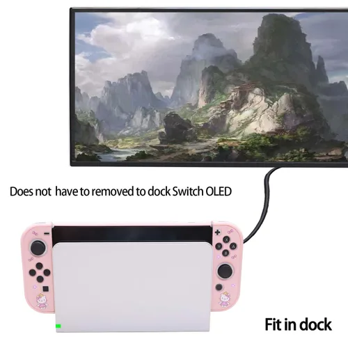 Vista 6 de Accessories Bundle for Nintendo Switch OLED - Cute Kawaii NS OLED Accessories kit for Grils Boys Kids with Carrying Case, Cartoon Dockable Cover