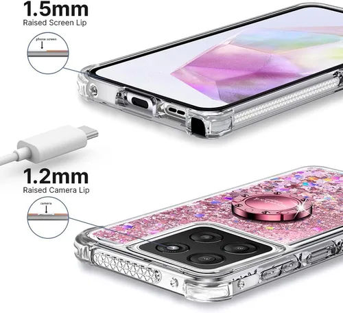 Vista 6 de Silverback Funda para Moto G Stylus 5G 2025, funda con purpurina holográfica líquida móvil con soporte, anillo de diamantes brillantes para niñas