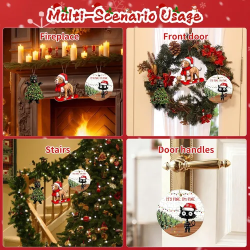 Vista 5 de Adornos colgantes de gato para Navidad 2025, Adornos colgantes para árbol de Navidad de gato negro, Está bien, estoy bien, suministros de decoración