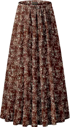 Vista 49 de NASHALYLY - Faldas largas de gasa, acampanadas, plisadas, con cintura alta y elástica para mujer Albaricoque Rosa Floral
