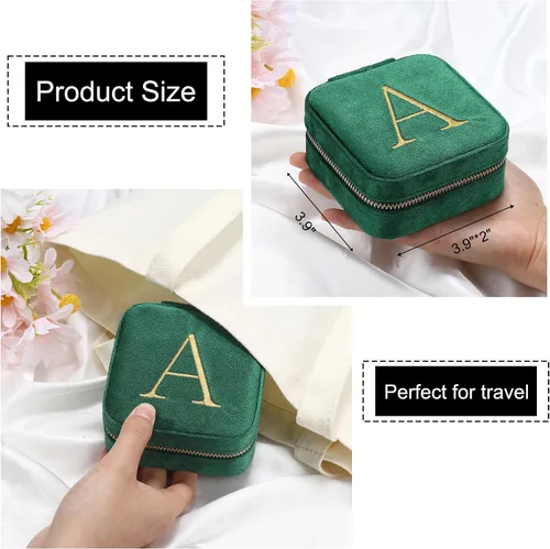 Vista 6 de Parima Joyero organizador de viaje Joyero de terciopelo personalizado con inicial, pequeño joyero de terciopelo personalizado para viajes
