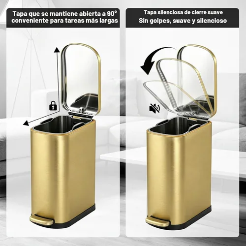 Vista 7 de ELPHECO Basurero de baño con tapa de cierre suave, 3.5 galones / 13.5 litros de acero inoxidable con cubo interior extraíble, papelera para baño
