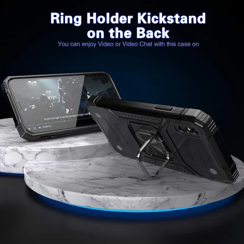 Vista 4 de Funda protectora ligera para iPhone Xs con protector de pantalla, absorción de golpes, resistente a prueba de caídas con soporte para automóvil