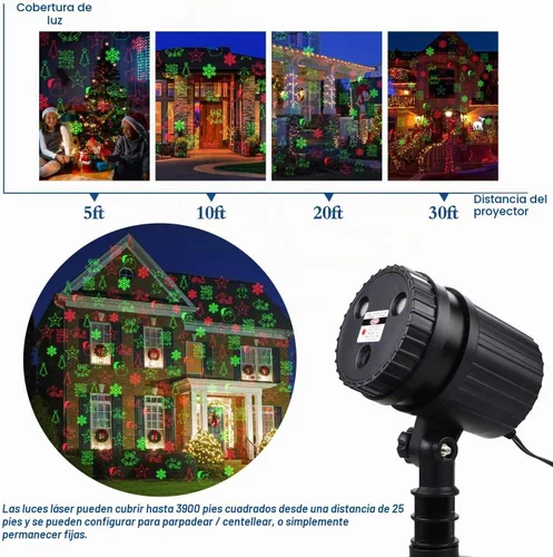 Vista 3 de Luces de proyector láser de Navidad, luces de proyección LED de 8 patrones con control remoto, proyectores de paisaje, espectáculo de estrellas