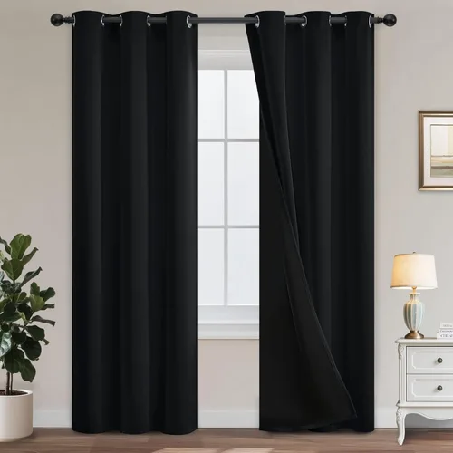 Vista 205 de Yakamok Cortinas negras, cortinas de ventana con aislamiento térmico y eficiencia energética para dormitorio, cortinas opacas completas y cortinas